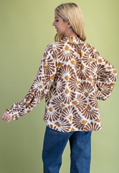 Long-Sleeve Almond/Gold W/self Tie Tassel