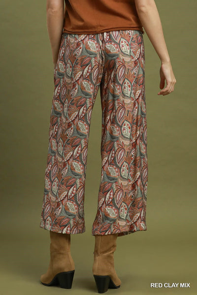 Botanical Print Cropped Wide Leg Pants