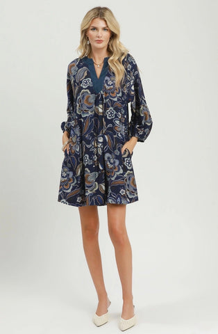 Navy Floral 3/4 Dress