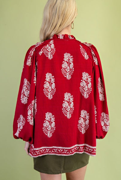 Printed Long-Sleeve Self-Tie