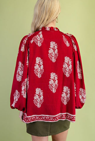 Printed Long-Sleeve Self-Tie