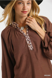 Balloon Sleeve Blouse w/Leo Trim