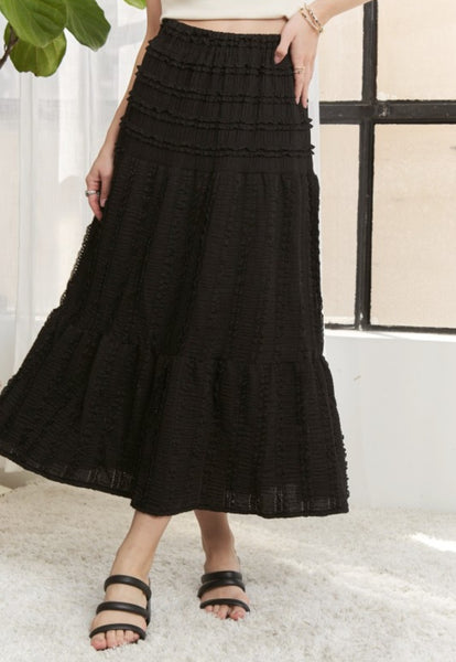 Textured Tiered Midi Skirt