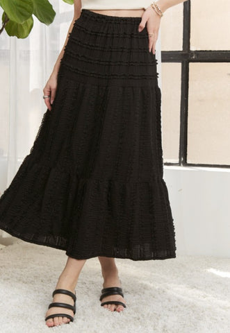 Textured Tiered Midi Skirt