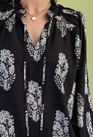 Printed Long-Sleeve Self-Tie