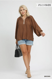 Plus Size Balloon Sleeve Blouse w/Leo Trim
