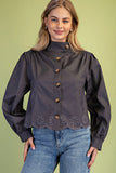Collared Eyelet Hem Jacket
