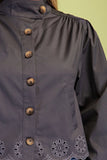 Collared Eyelet Hem Jacket