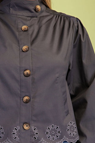 Collared Eyelet Hem Jacket