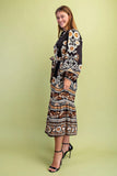 Black Mix Floral Tie Waist Midi Dress
