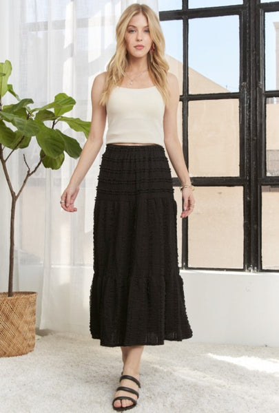 Textured Tiered Midi Skirt