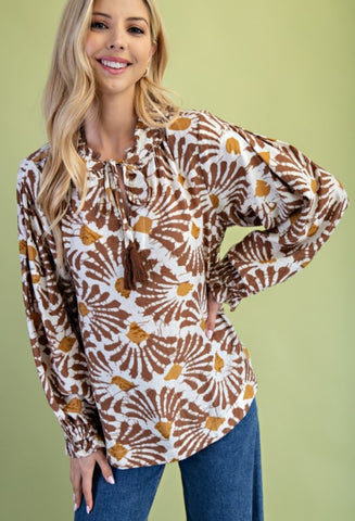 Long-Sleeve Almond/Gold W/self Tie Tassel