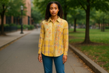 Collared Button-Down w/Tab Sleeve Plaid Mix