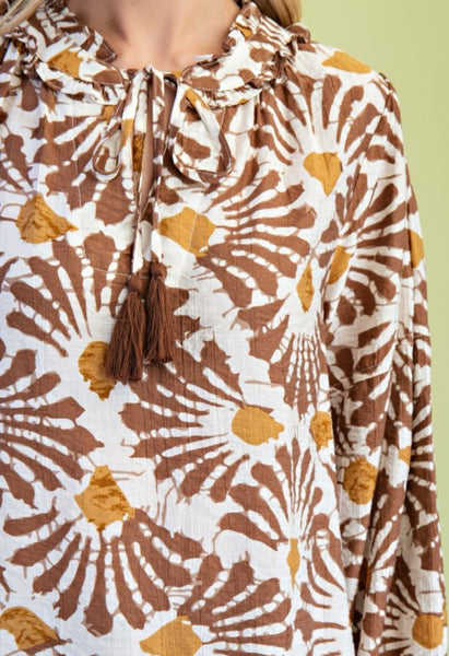 Long-Sleeve Almond/Gold W/self Tie Tassel