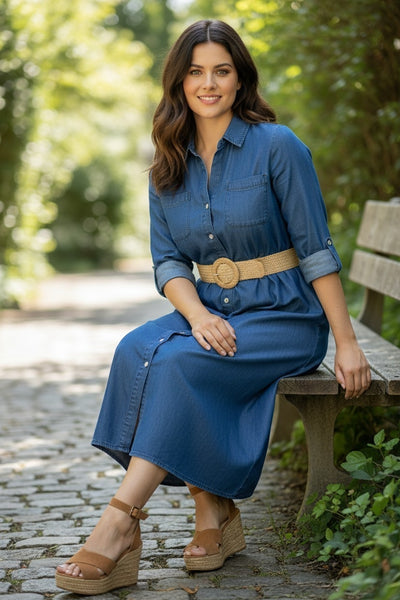 Denim Midi Dress W/Belt