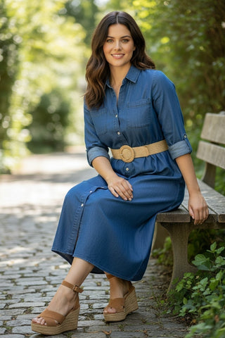 Denim Midi Dress W/Belt