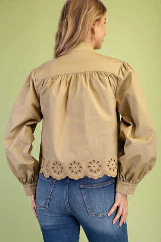 Collared Eyelet Hem Jacket