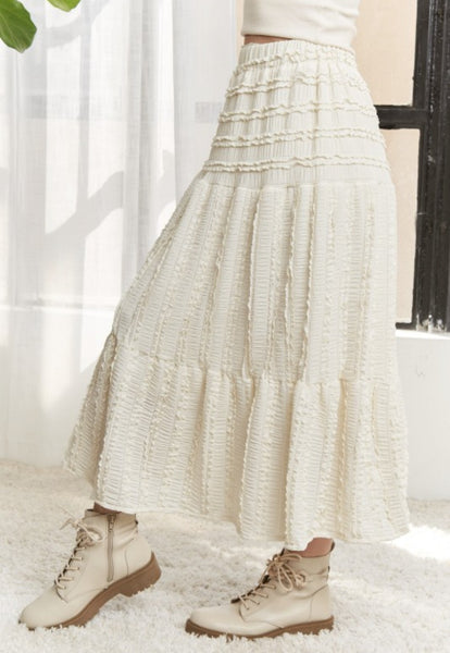 Textured Tiered Midi Skirt