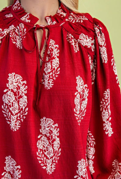 Printed Long-Sleeve Self-Tie