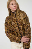 Mock Neck Leo Print Puffer Quilted Jacket