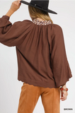 Balloon Sleeve Blouse w/Leo Trim