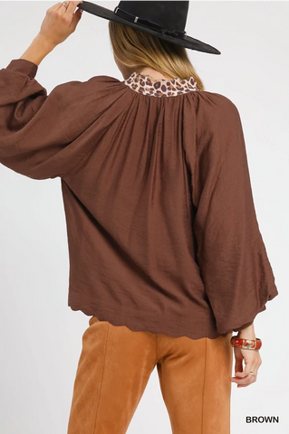 Balloon Sleeve Blouse w/Leo Trim