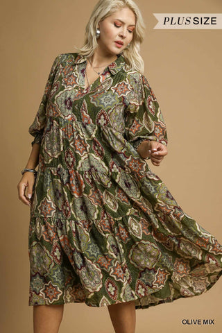 Plus Size Boho Print Midi Dress