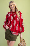 Printed Long-Sleeve Self-Tie
