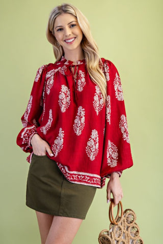 Printed Long-Sleeve Self-Tie
