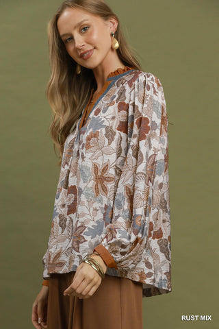 Floral Print W/Color Block
