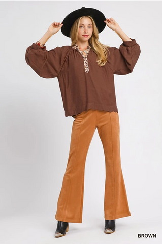 Balloon Sleeve Blouse w/Leo Trim