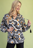 Long-Sleeve Black/White W/self Tie Tassel