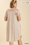 Linen Blend Crochet Sleeve Dress