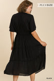 Smocked Short Sleeve V-Neck Textured Tiered Maxi Dress